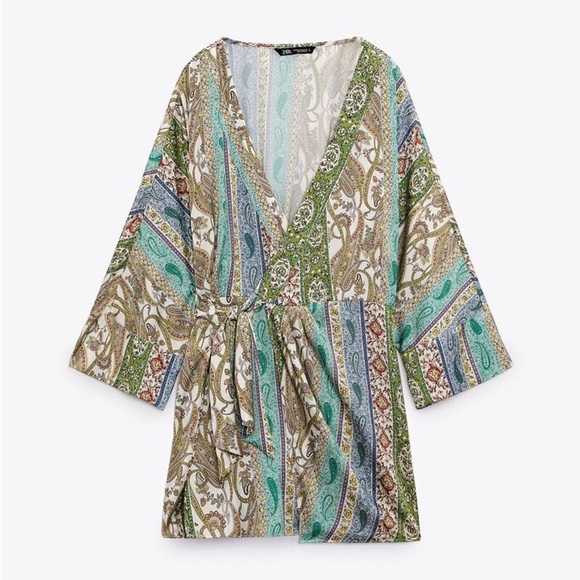 Zara multicolored blue crossover playsuit  size medium - Picture 3 of 7